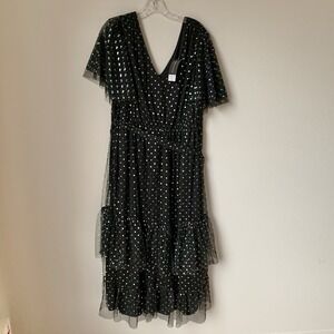 NEW Dorothy Perkins Black Polka Dot Tiered Short Sleeve A-Line Dress Sz 16